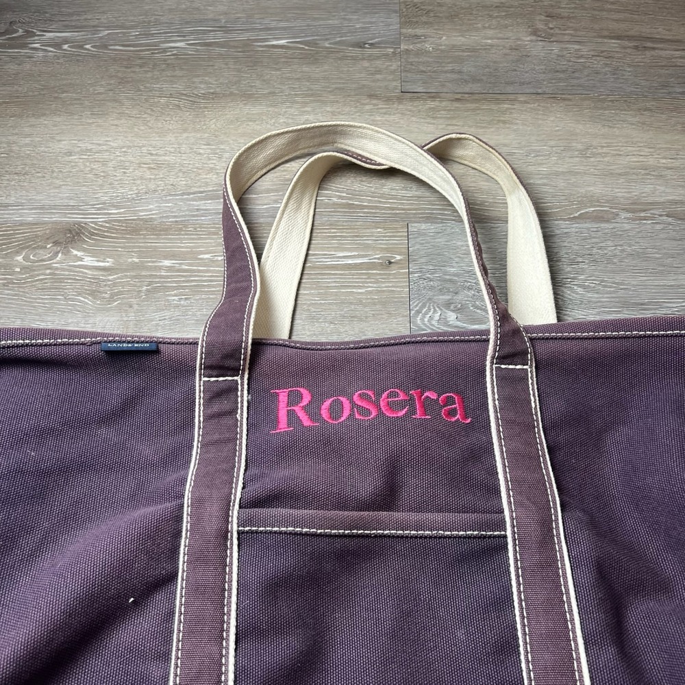 Lands End Canvas Tote Bag Unisex Large Purple Rosera Embroidered Boat and Tote - Picture 11 of 13